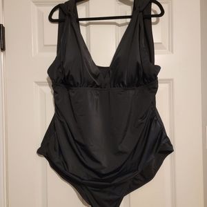Black One Piece Swimsuit with Rouching and Knotted Straps